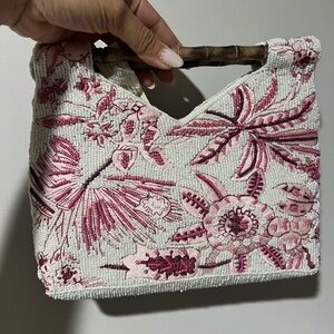 TikTok Viral Floral Embroidered/Beaded Handbag with Bamboo Handle